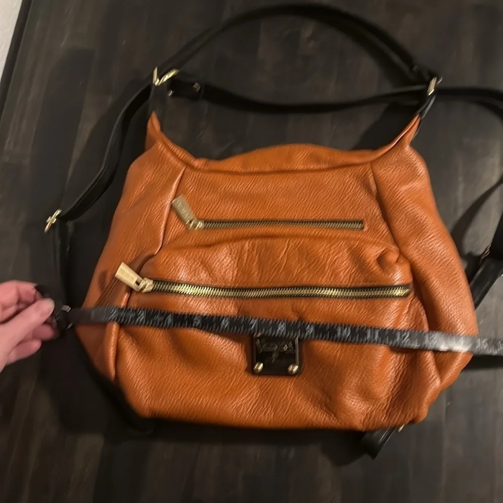 Valentina Italy Orange Pebbled Genuine Leather Handbag Backpack
